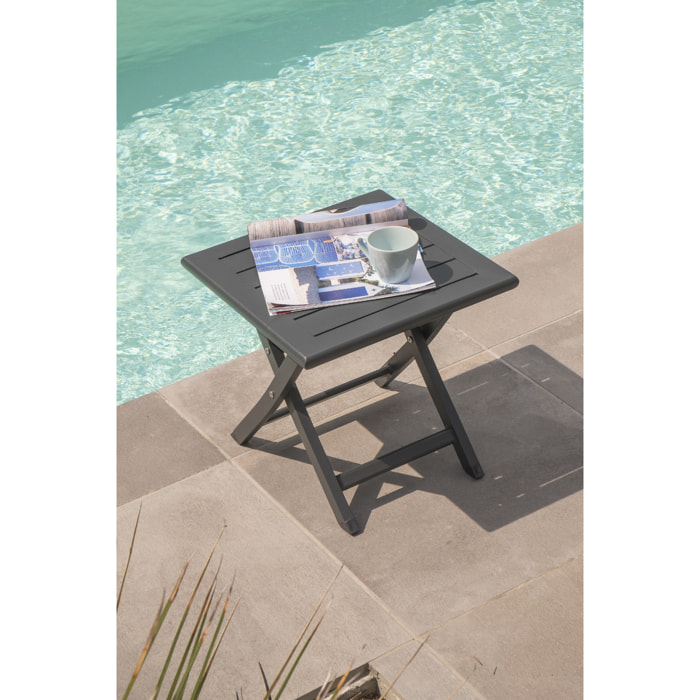 MARIUS - Table basse de jardin pliante en aluminium gris anthracite