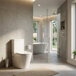 Brevis cuvette WC à poser sans bride avec abattant SoftClose, avec fonction bidet, vendue sans réservoir, blanc (SATBRE36BFCB)