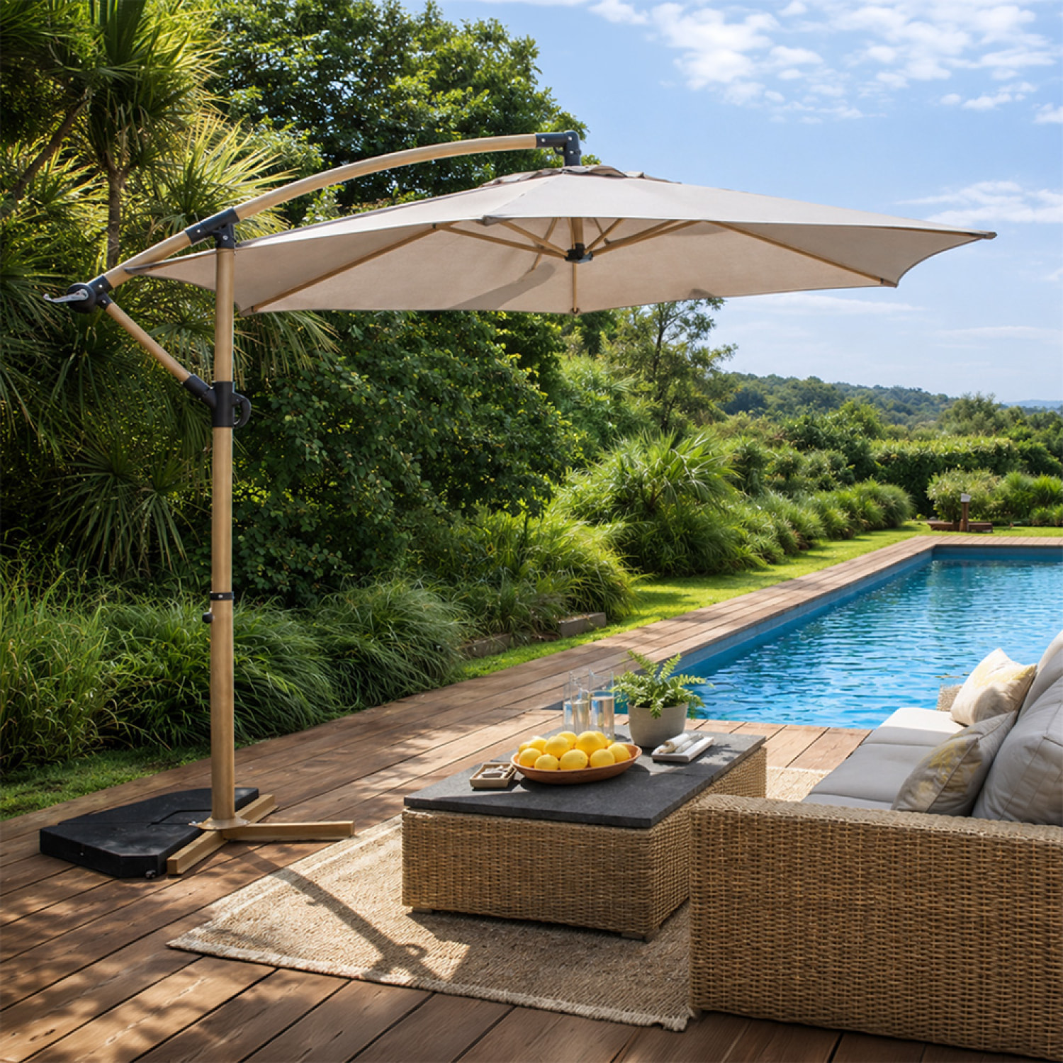 Parasol déporté octogonal  300 cm taupe FREY