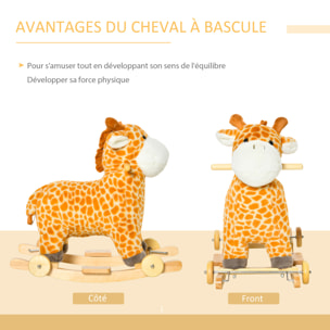 Jouet à bascule girafe et porteur sur roulettes 2 en 1 fonction sonore mugissement  bois peuplier peluche courte polyester tacheté