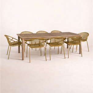 Ensemble de jardin table en bois d'acacia et 8 fauteuils ocre CALYPSO
