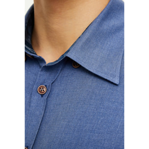 camicia 1 bottone button down slimuomo Flanella Unita Blu avion
