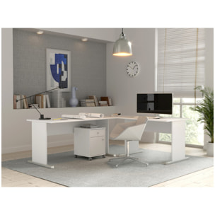 Bureau L. 144 cm décor blanc avec piètement effet aluminium - MIA