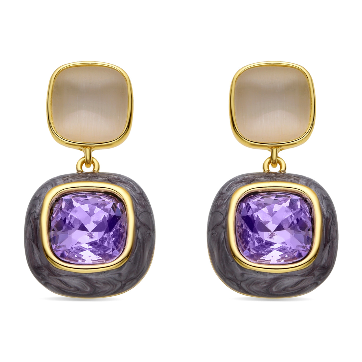 Pendientes de Circonita Amatista acabados en oro amarillo de 18k