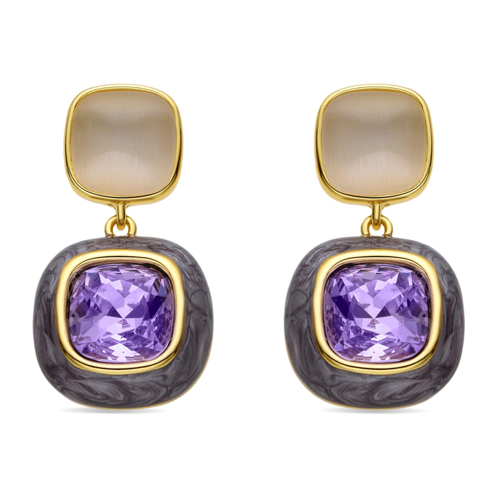 Pendientes de Circonita Amatista acabados en oro amarillo de 18k