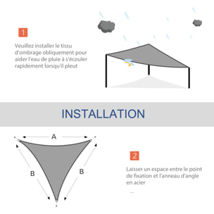 Voile d'ombrage triangulaire grande taille 6 x 6 x 6 m polyester imperméabilisé haute densité 160 g/m² gris clair