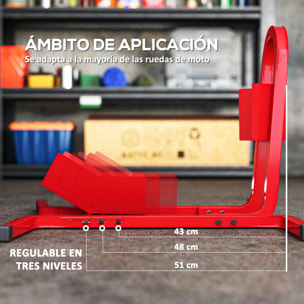 Caballete de Moto, Carga 250 kg, Soporte para Rueda Delantera de Moto Ajustable en 3 Niveles de Metal Robusto, para Ruedas Ë†â€¦43, 48, 53 cm, Rojo