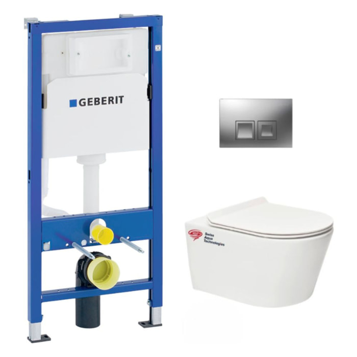 Pack WC Bati-support Geberit + WC sans bride Swiss Aqua Technologies + Abattant ultra-fin