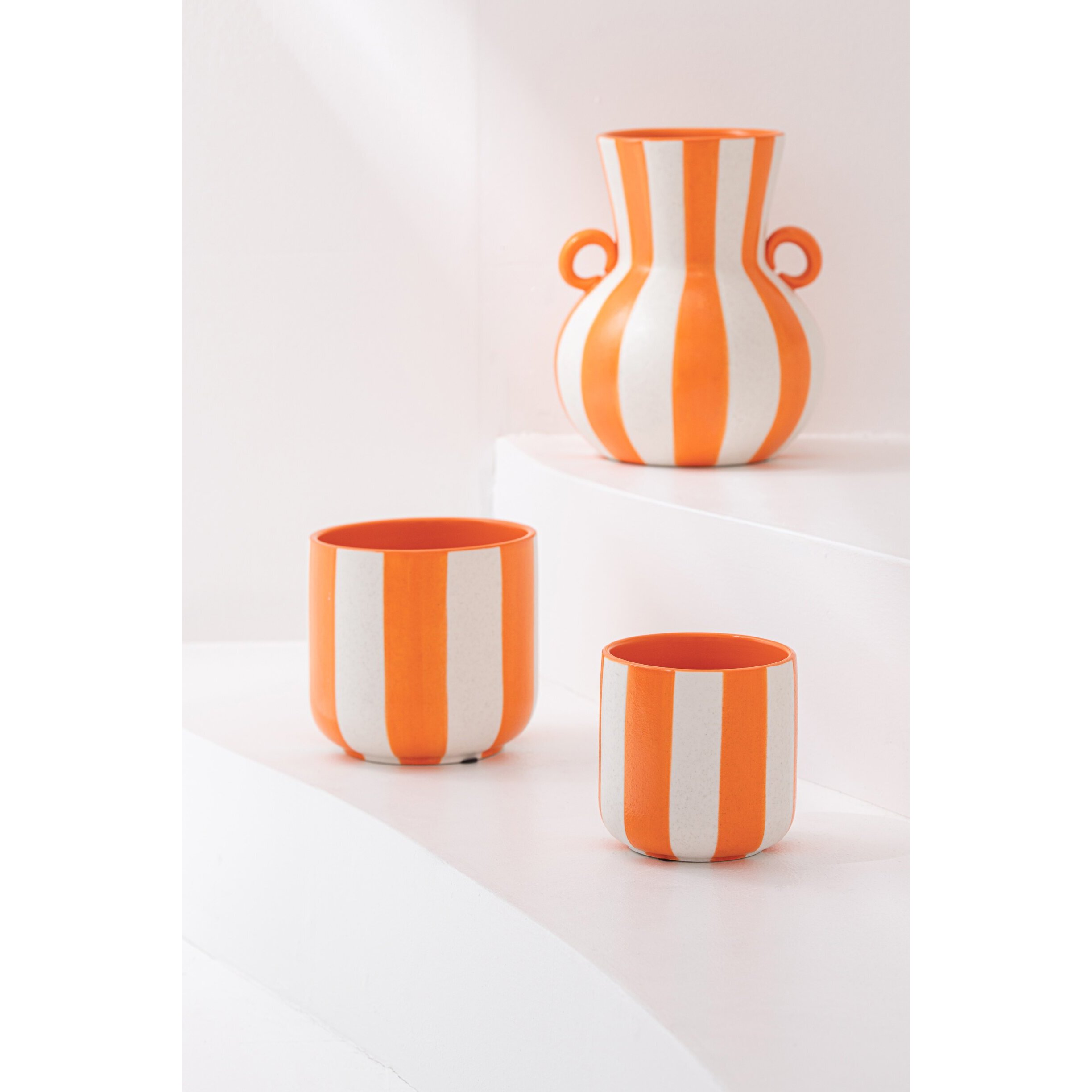 J-Line Cachepot Ligné - céramique - orange/blanc - large