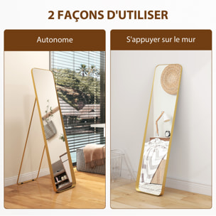Miroir sur pied design métal doré dim. 40 x 160 cm autoportant ou à adosser