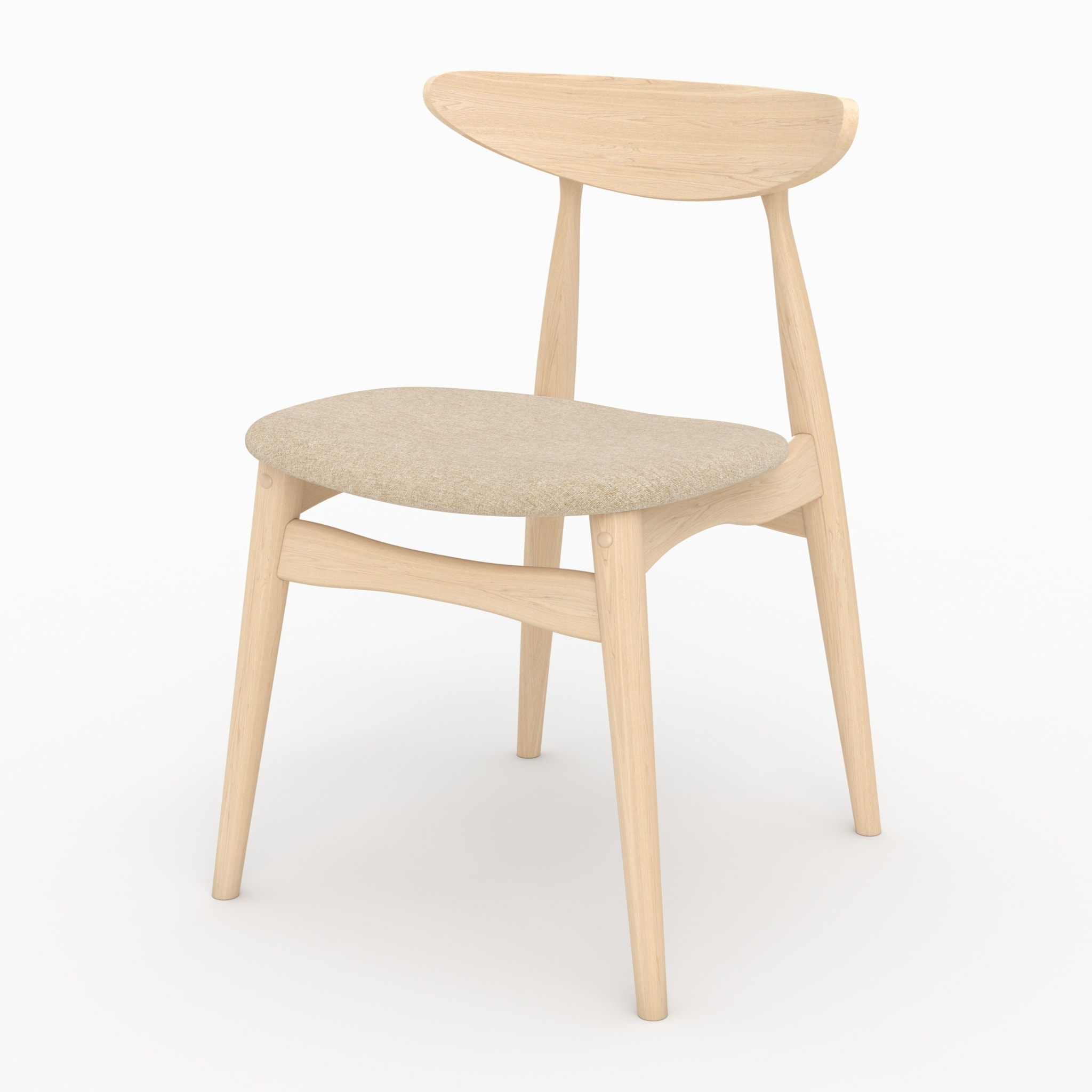 Lot de 2 chaises en tissu beige et bois d'hévéa - Josette