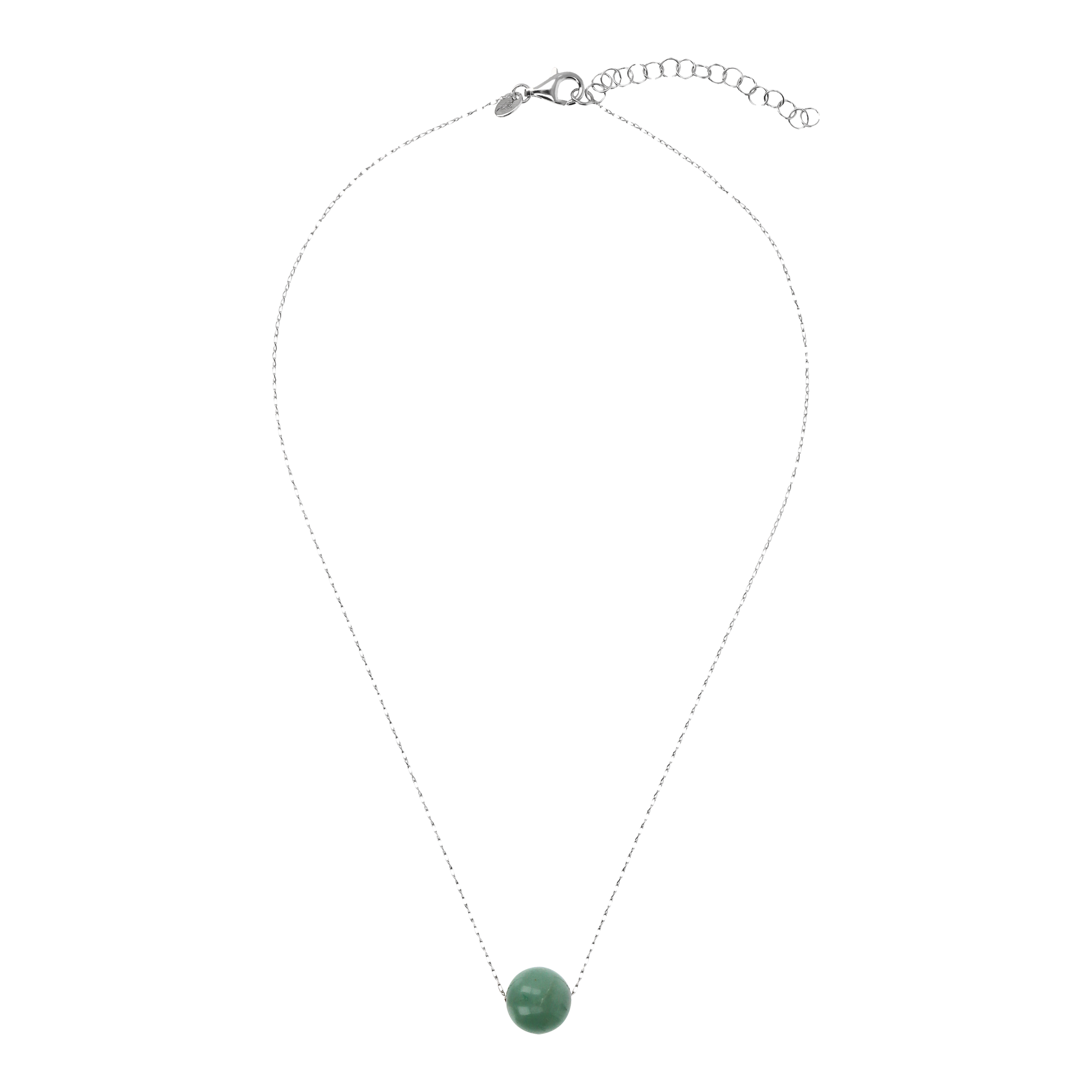 Collana Catena Ritorta e Pendente Sferico in Pietra Naturale Avventurina Verde in Argento 925 placcato Rodio