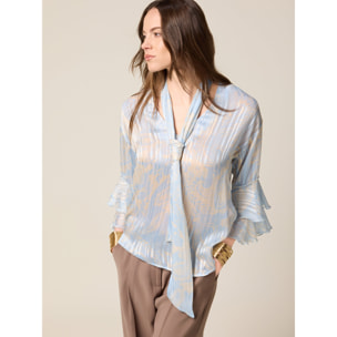 Oltre - Blusa de gasa con volantes - Light - blue