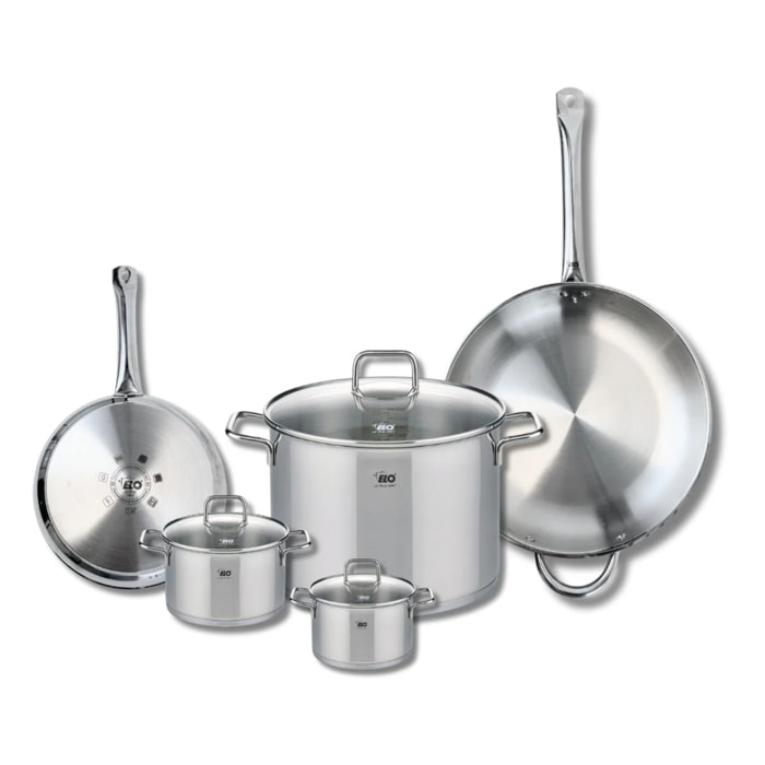 Ensemble de 2 Poêles de cuisson 24 et 32 cm et 3 faitouts 12, 14 et 26 cm Elo Profi Citrin