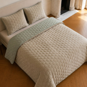 Couvre-lit matelassé réversible 100% polyester bicolore beige - NAZIM