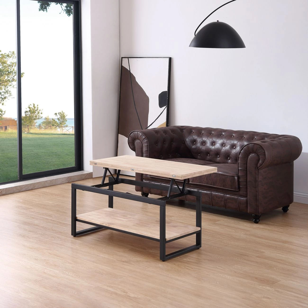 Mesa de centro elevable y extensible en negro y roble 46-91x48,3-57,6 Rens Negro - Roble