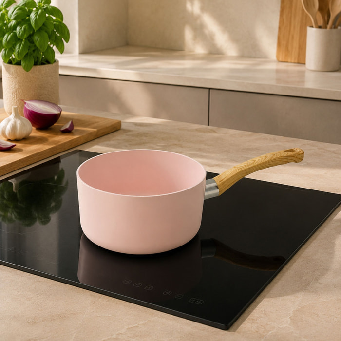 Casserole 18cm avec revêtement céramique rose - tous feux COLORAMA