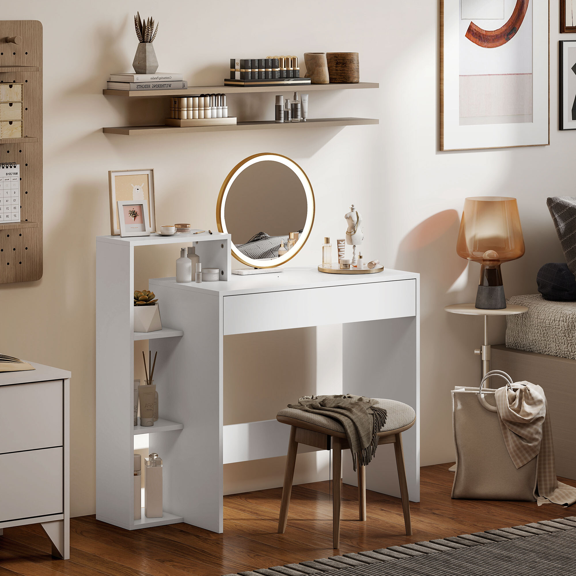 Bureau compact multi-rangement 100 x 40 x 90 cm blanc