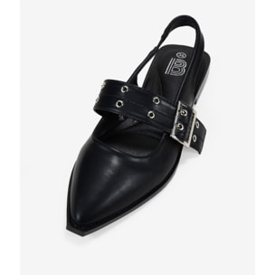 Bailarinas destalonadas negras con tira y hebilla