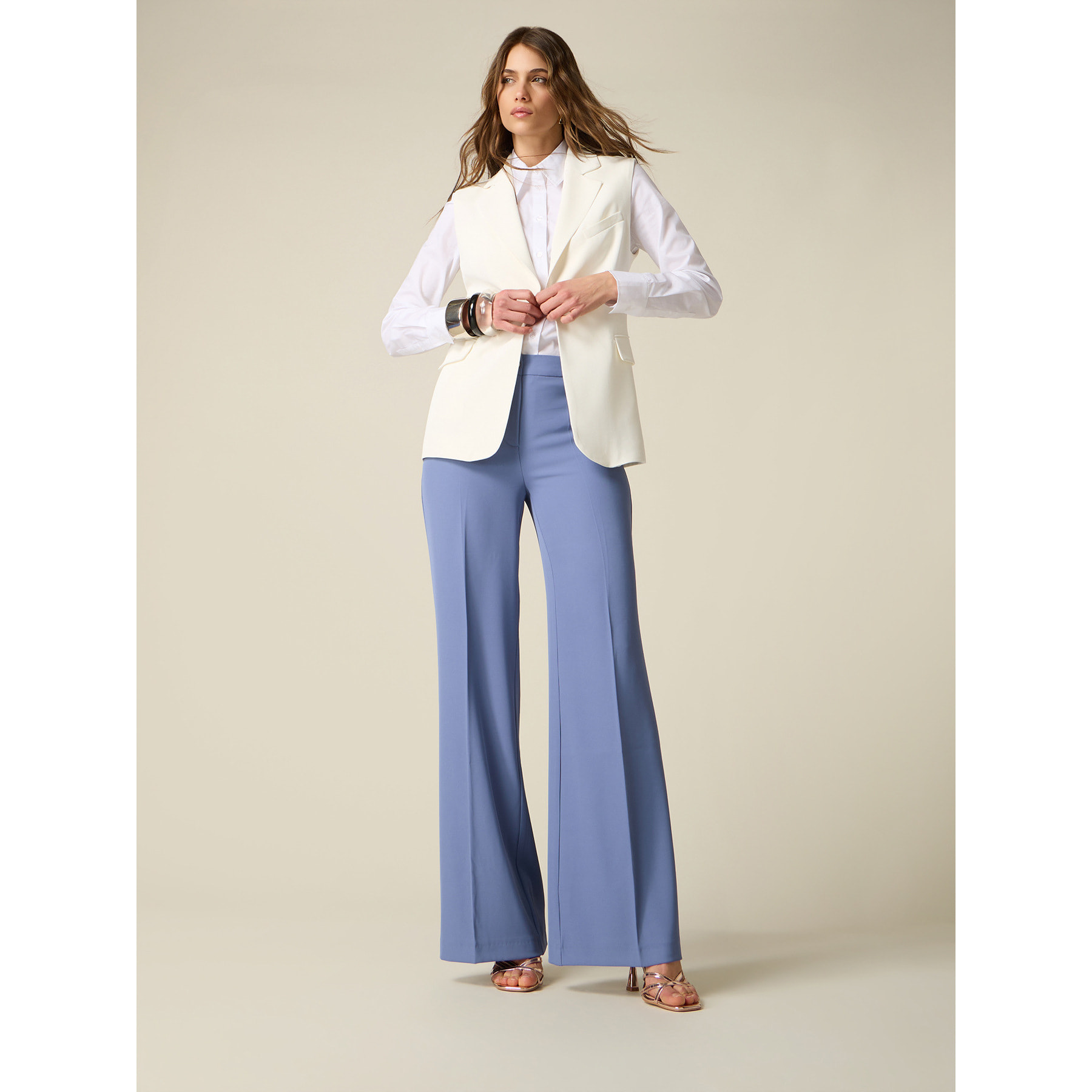 Oltre - Pantaloni palazzo in tessuto fluido - Azzurro