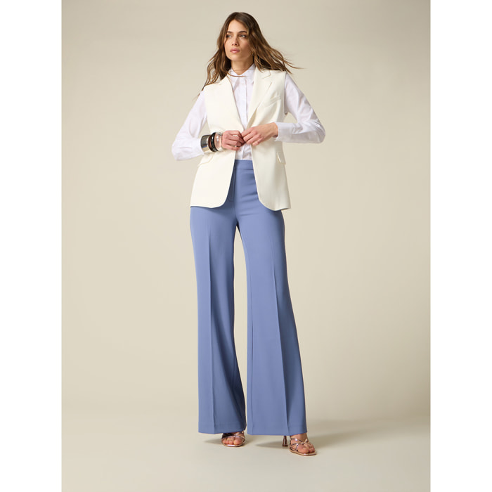 Oltre - Pantaloni palazzo in tessuto fluido - Azzurro