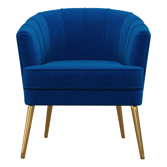 Fauteuil coquillage fauteuil design dim. 71L x 72P x 75H cm piètement doré effilé velours bleu roi