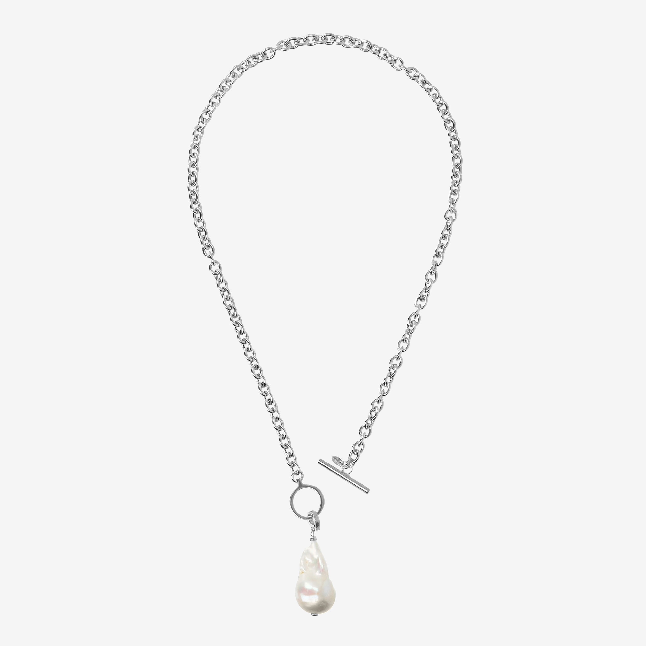 Collana Girocollo Catena Rolo e Pendente con Perla Scaramazza d'Acqua Dolce Bianca