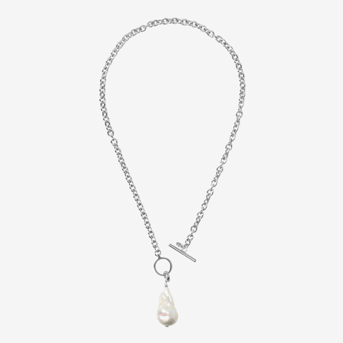 Collana Girocollo Catena Rolo e Pendente con Perla Scaramazza d'Acqua Dolce Bianca