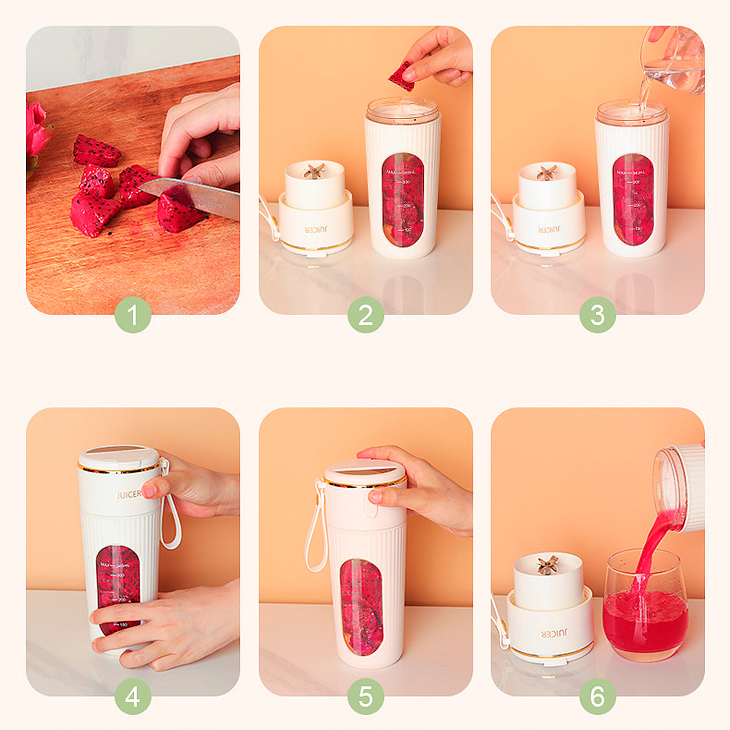 Mini frullatore portatile da 340 ml con 10 lame in acciaio, schermo LCD e avvio di sicurezza con doppio clic.