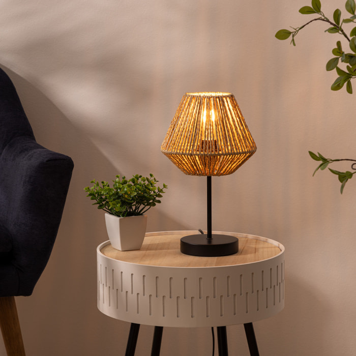 Lampe "Jily" - noir et corde - métal H34 cm