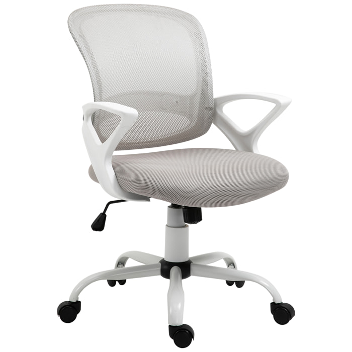 Vinsetto Silla de Oficina Ergonómica Silla de Escritorio Basculante con Altura Ajustable Asiento Giratorio 360° y Soporte Lumbar Malla Transpirable 61x61x89-99 cm Gris