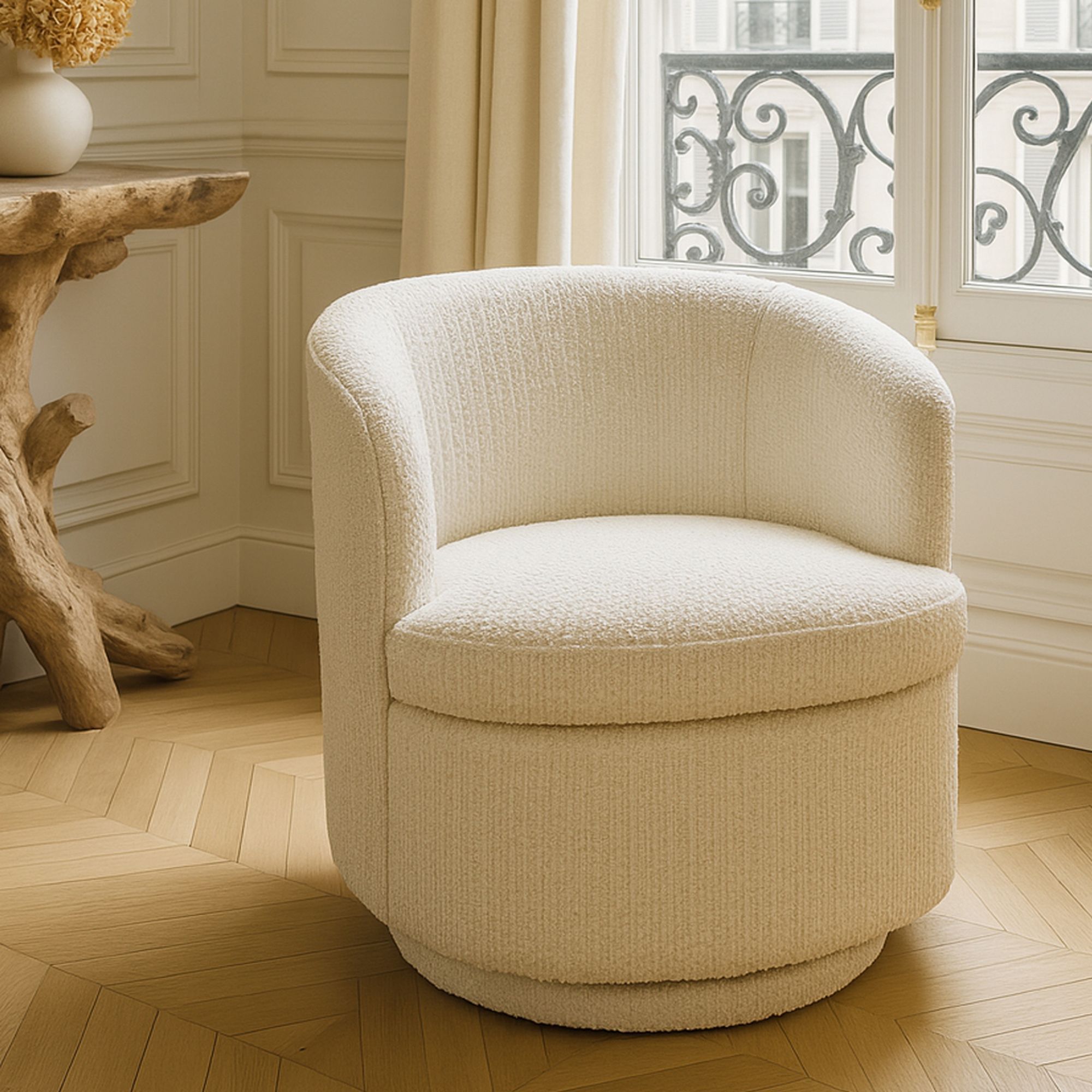 Fauteuil pivotant en bouclette blanche MALO