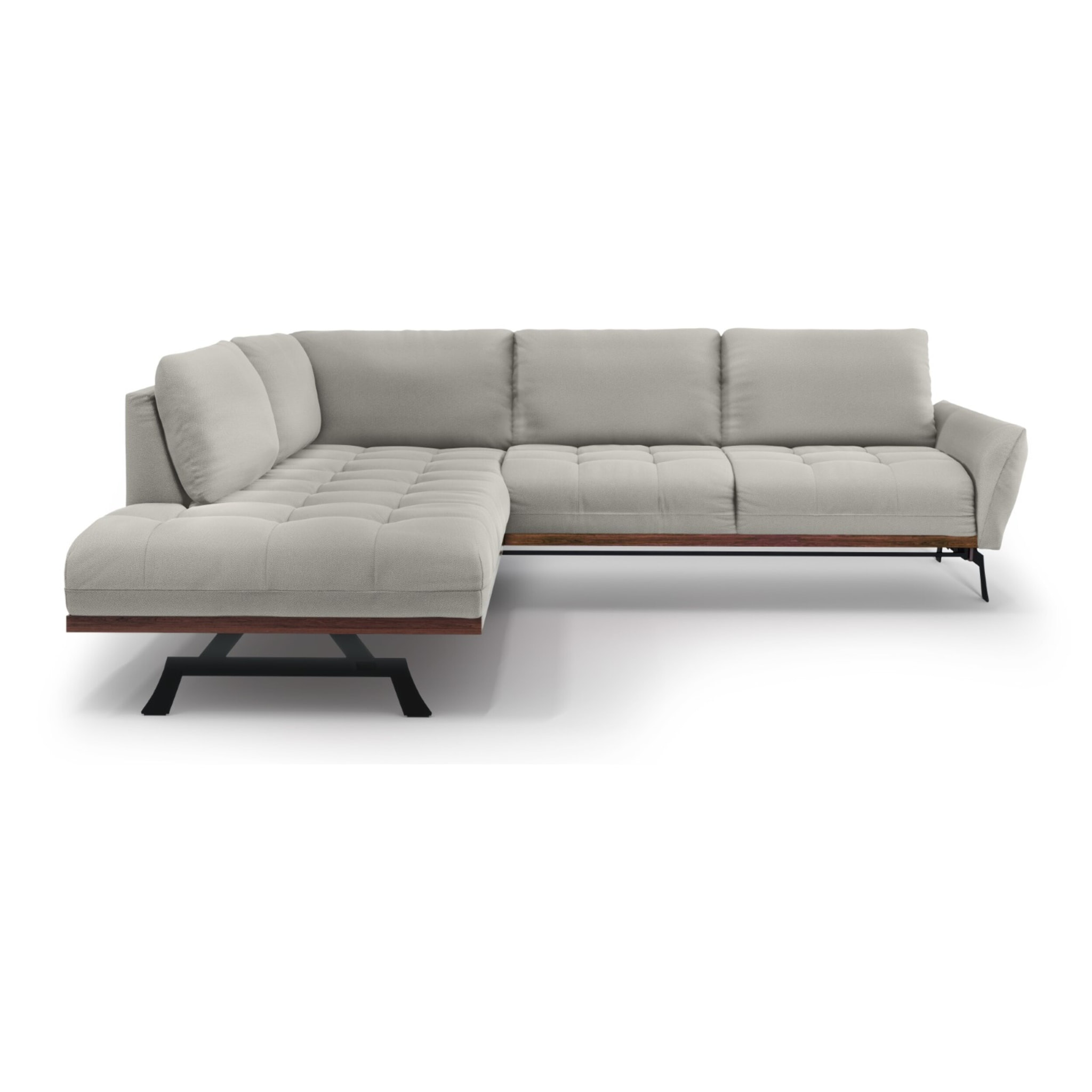 Canapé d'angle gauche convertible "Olivier" 5 places en tissu structurel gris clair