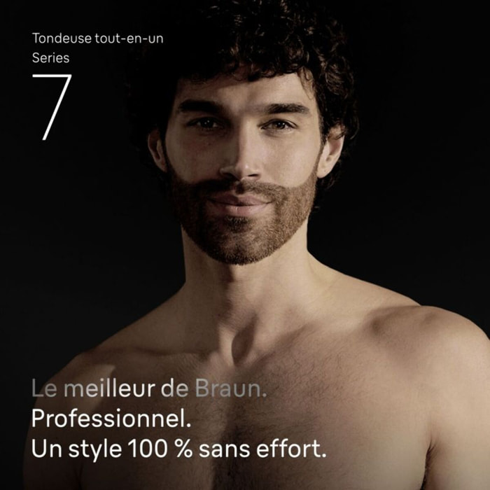 Tondeuse multi usages BRAUN AIO7560, 14 hauteurs de coupe, précision 0,5 mm, autonomie 120 mn