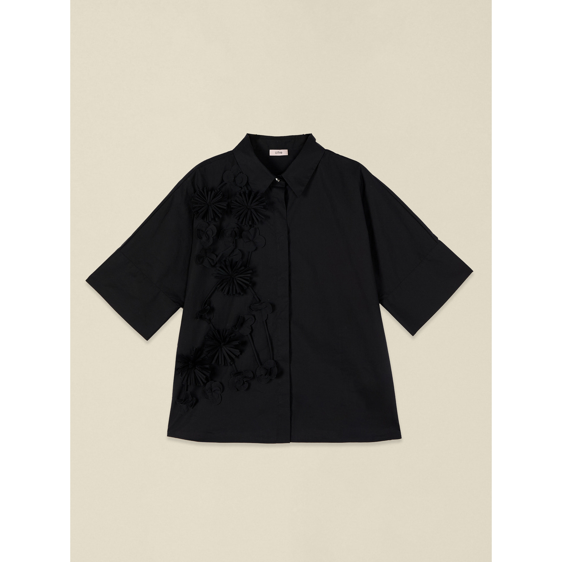 Oltre - Camicia maniche corte con applicazioni floreali - Nero