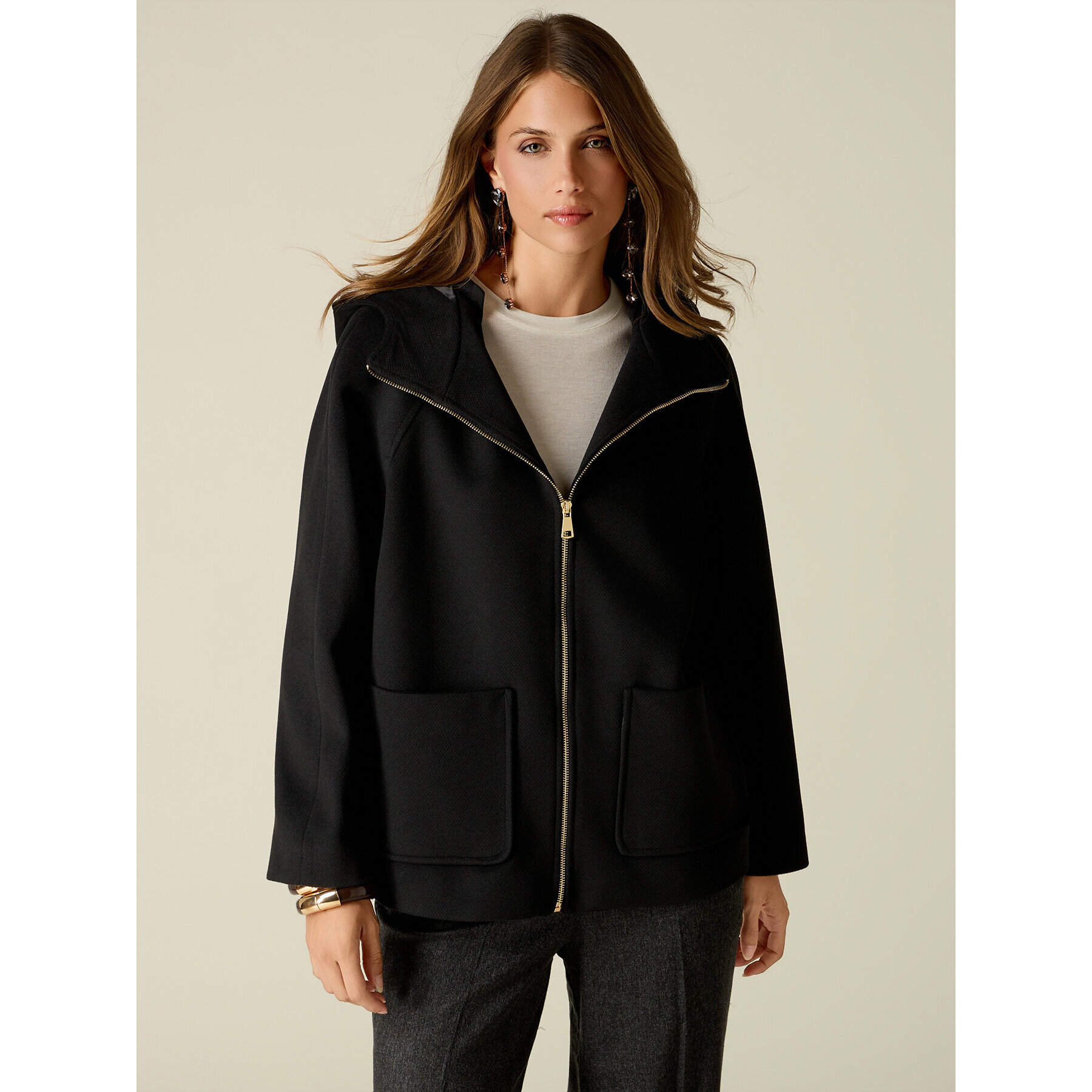 Oltre - Caban con cappuccio e zip - Nero