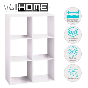 Well home - estante de madera con 6 compartimentos color blanco h.100,5cm