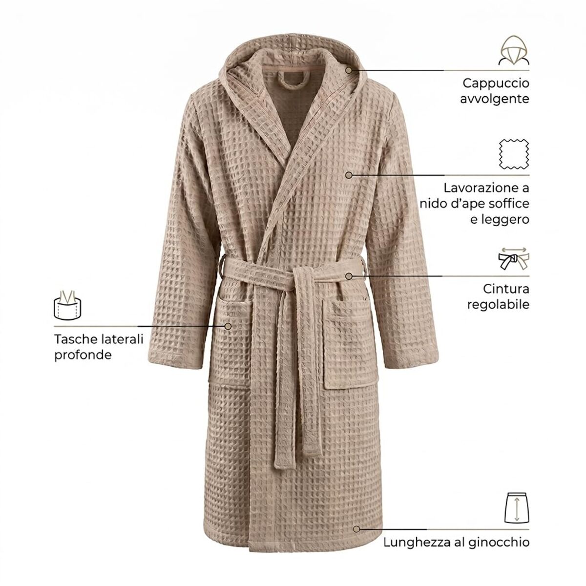 INTRECCI HOME Accappatoio Uomo e Donna, in Morbido Cotone 300 g, , Morbidezza Extra, Avvolgente, con Cappuccio e Tasche, Elegante e Confortevole,
