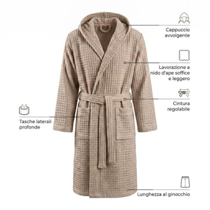 INTRECCI HOME Accappatoio Uomo e Donna, in Morbido Cotone 300 g, , Morbidezza Extra, Avvolgente, con Cappuccio e Tasche, Elegante e Confortevole,