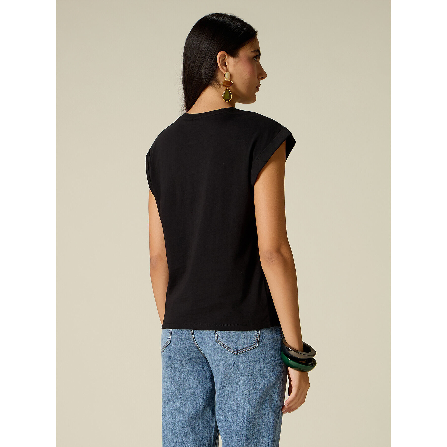 Oltre - T-shirt in cotone con ricamo in crochet - Nero
