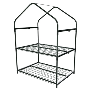 Serra A 2 Ripiani Da Giardino Per Orto Telaio In Acciaio Verniciato Telo PVC Trasparente Porta Avvolgibile Apertura A Cerniera Con ruote 69x49x125 Cm