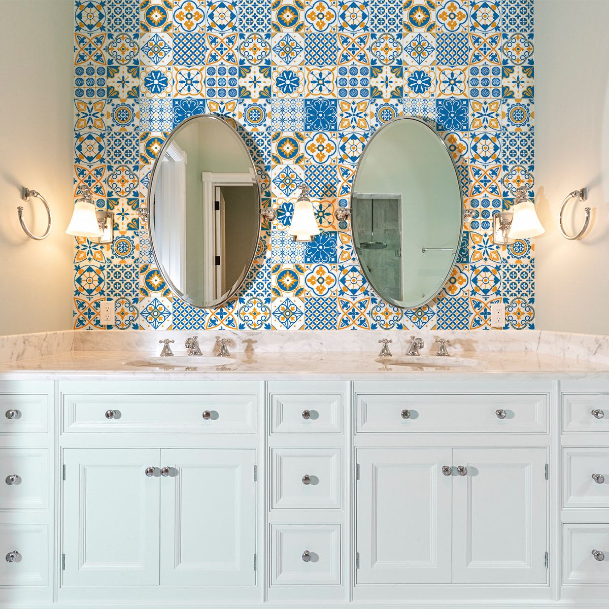 Stickers muraux - Sticker Mural Carrelage adhésif Cuisine Salle de Bain - 24 STICKERS CARRELAGES AZULEJOS ESTRELLA