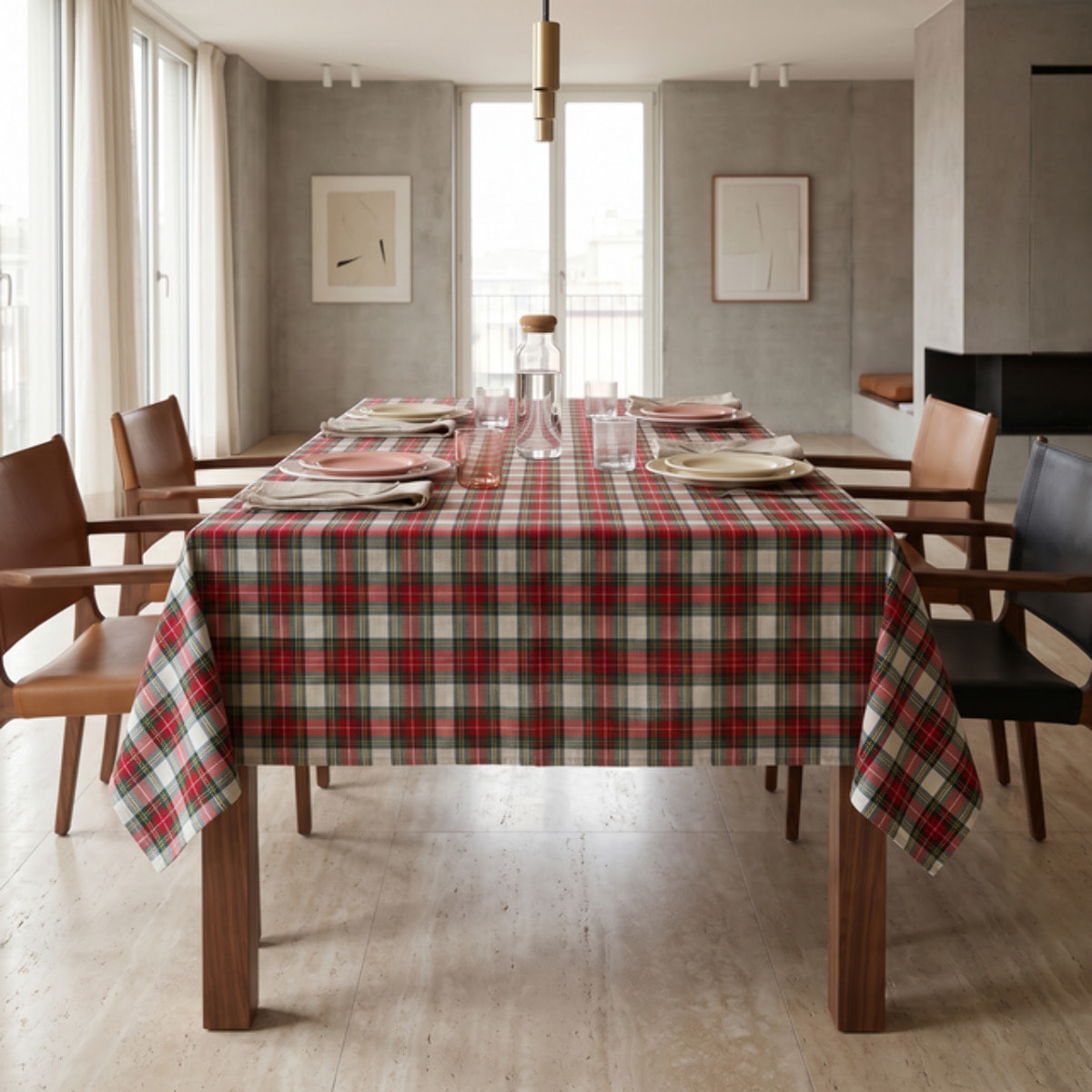 Tovaglia Tartan in Cotone Tinto Filo, Fantasia Scozzese per Tavola da Pranzo, Ideale per Natale e Feste, Disponibile in Diverse Misure, Made in Italy