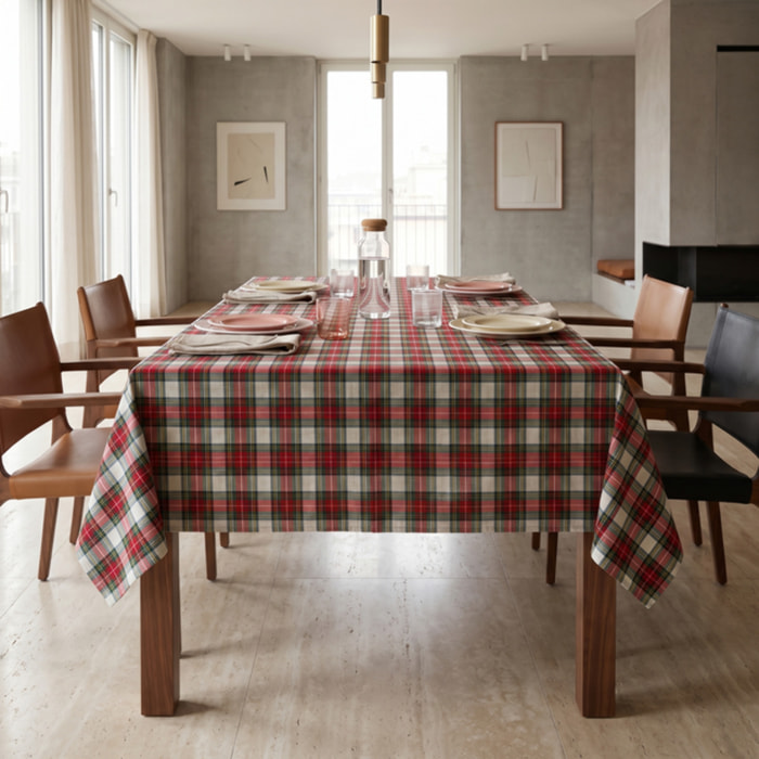 Tovaglia Tartan in Cotone Tinto Filo, Fantasia Scozzese per Tavola da Pranzo, Ideale per Natale e Feste, Disponibile in Diverse Misure, Made in Italy