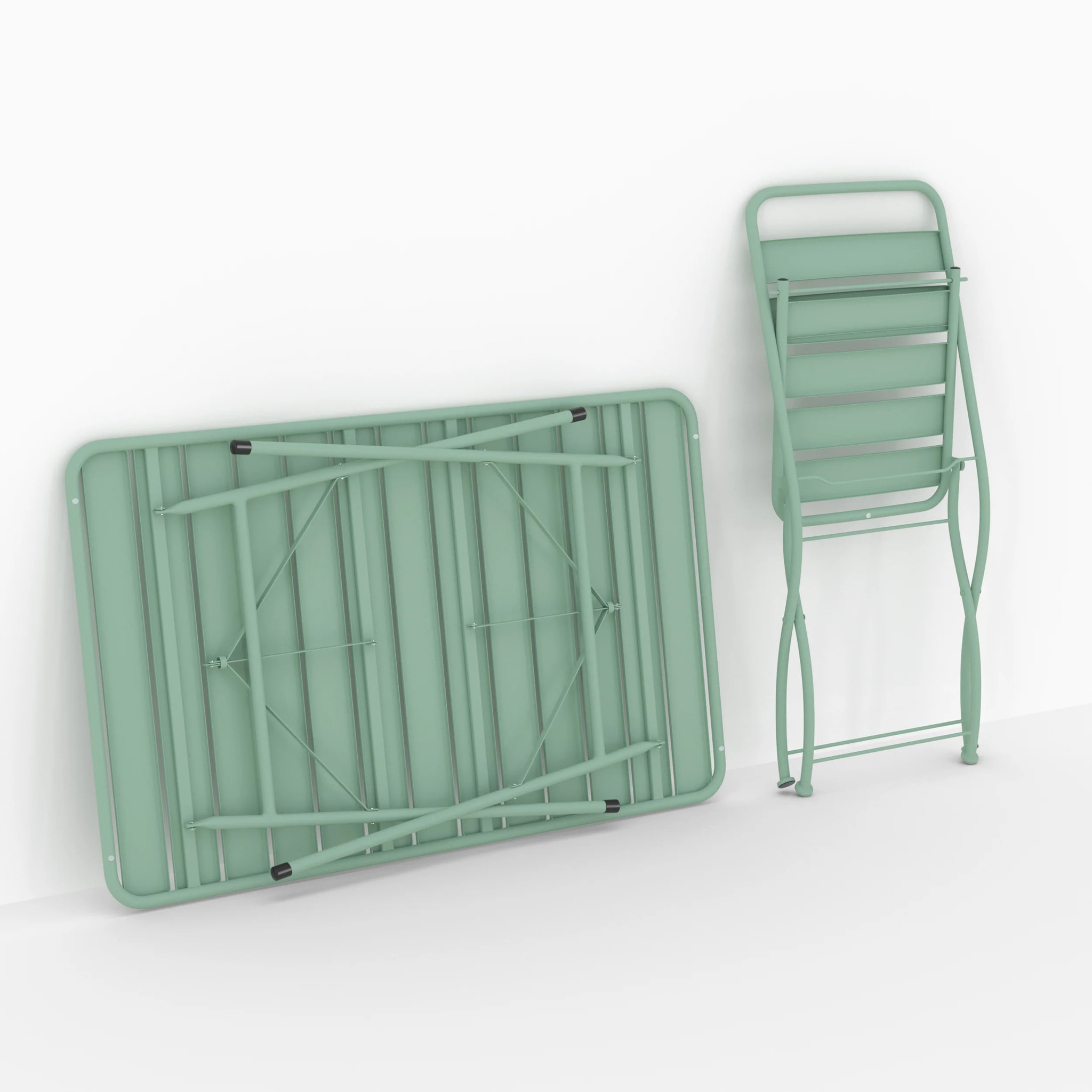 Table et chaises de jardin pliantes 4 personnes en métal vert - Yumi