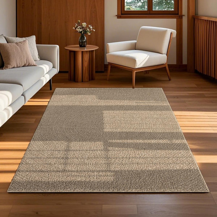 Tapis extérieur intérieur NOLAM aspect jute motif rond  ton sur ton
