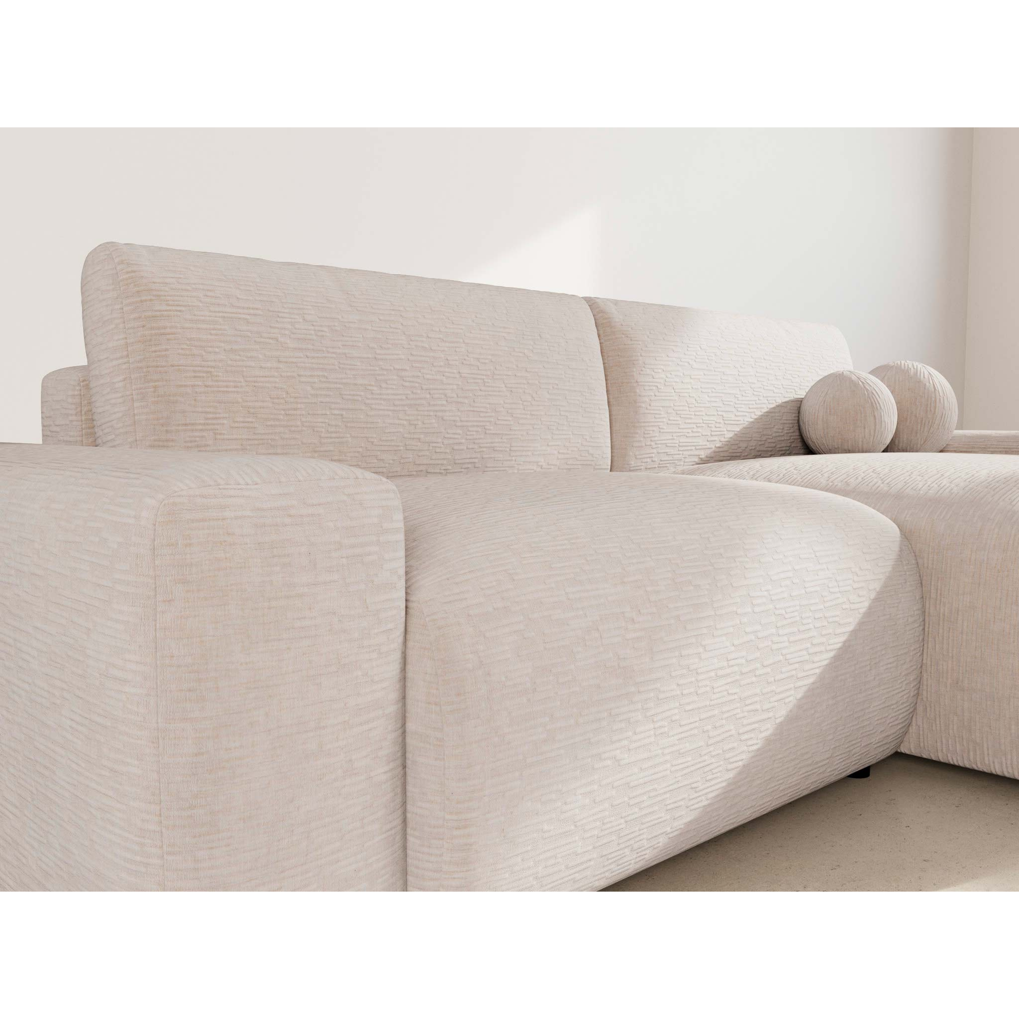 Constance - Canapé d'angle réversible 4 places convertible avec coffre en velours gaufré - Beige