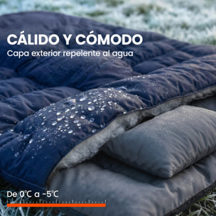 Saco de Dormir Doble Adulto, Ligero, Tamaño Queen para 2 Personas 3 Estaciones, Saco de Dormir Rectangular con 2 Almohadas y Bolsa Transporte, para Días Fríos, Acampar, Senderismo Azul Oscuro