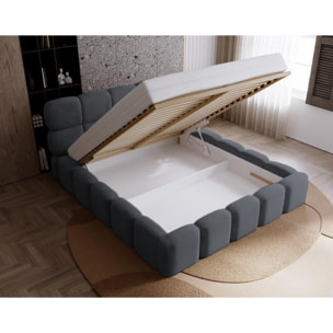 Mariposa - lit coffre - 140x200 cm - sommier inclus - en velours - Gris Anthracite