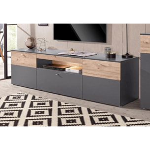 Meuble TV gris & effet bois L 210cm - TONY